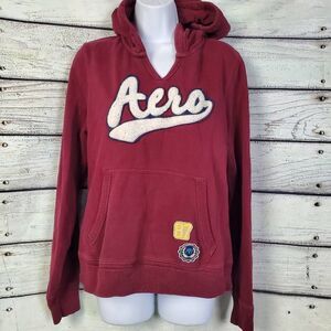 Aeropostale Women’s Pullover Hoodie XL Maroon Chenille Logo Kangaroo Pocket
